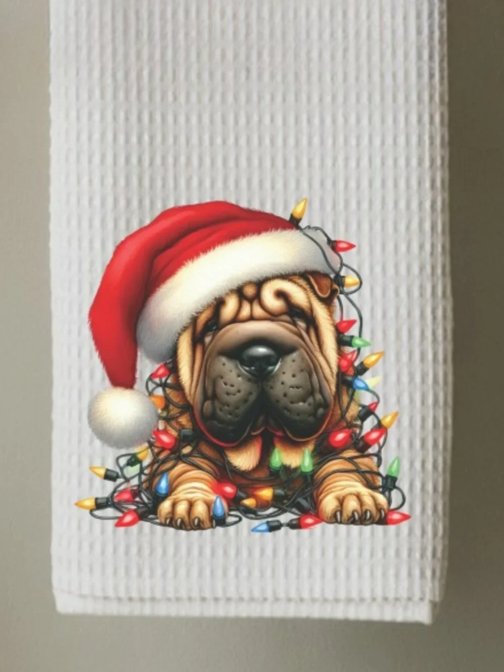Chinese Shar Pei Christmas Lights Decorative Kitchen Tea Towel